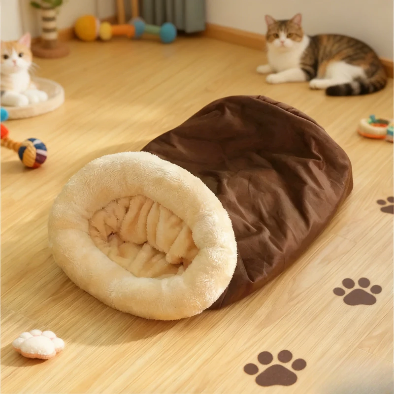 

Теплая полузакрытая кровать для питомца, зимний спальный мешок для кошек для маленьких и средних собак, аксессуары для домашних животных, спальные кровати для кошек