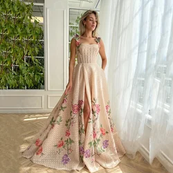 Contrast Color 2024 Prom Dresses Floor Length Wedding Party Dresses Shoulder with Straps Appliqued Evening Gowns Thigh Slit