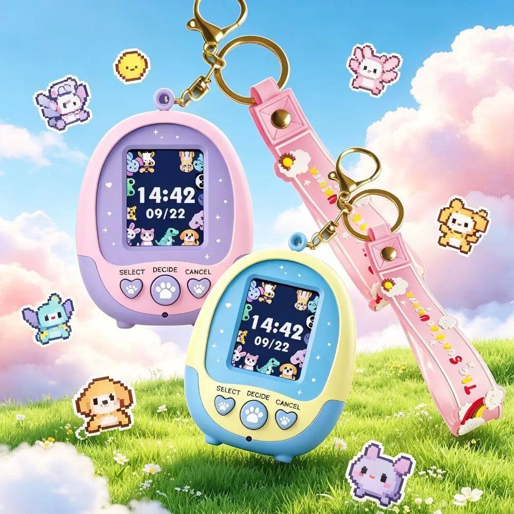 Color Screen Virtual Pet Keychain Portable Mini Pet Game Console Electronic Educational Electronic Pet Machine Birthday Gift