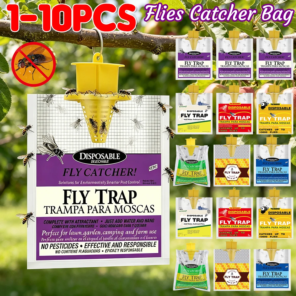 Hanging Fly Catcher Bag with Fly Bait Disposable Fly Trap Catcher Bag Non-Toxic Mosquito Trap Catcher for Outdoor Garden Farm