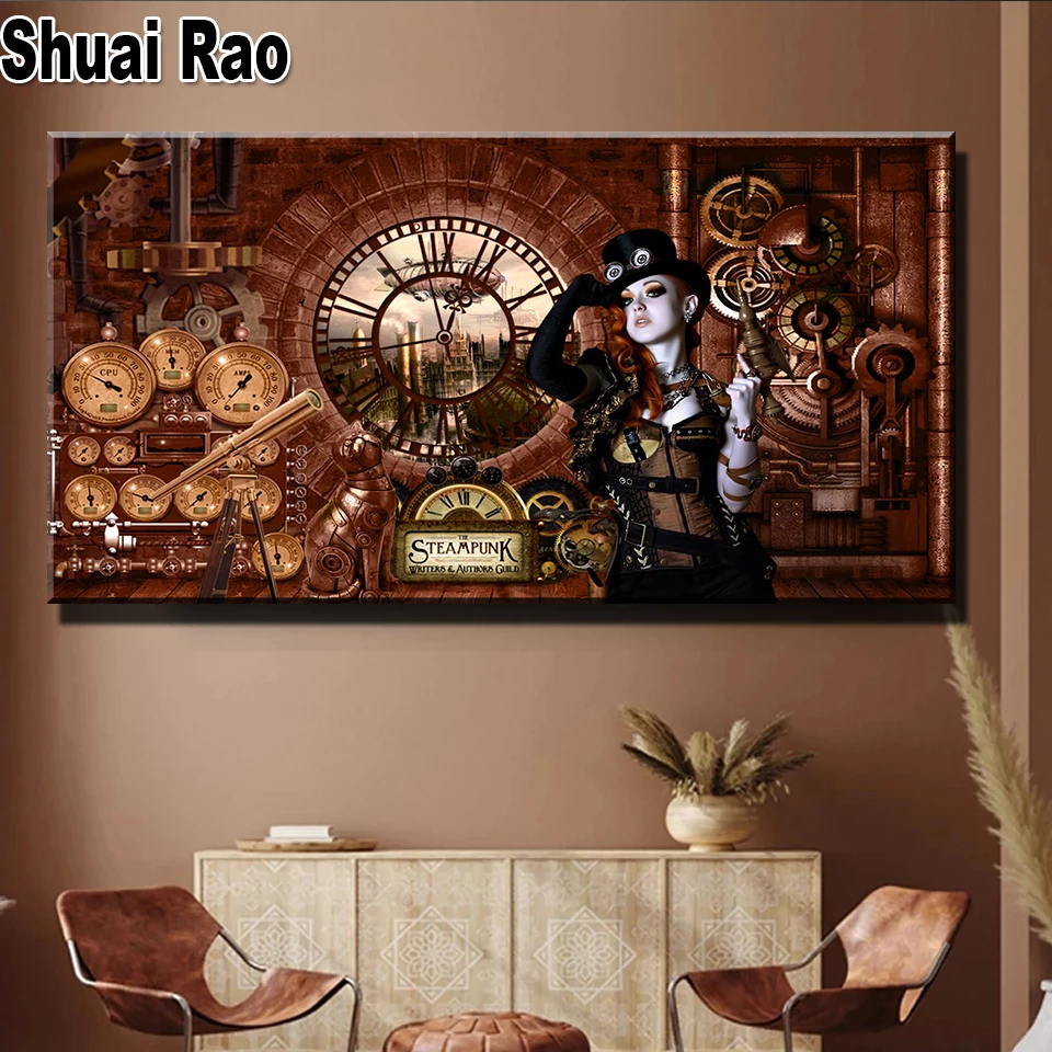 Steampunk Gear Clock Lady Diamond Painting Full Drill Kit Diamond Mosaic Cross Stitch Rhinestone Embroidery Picture Home Decor - Image 2