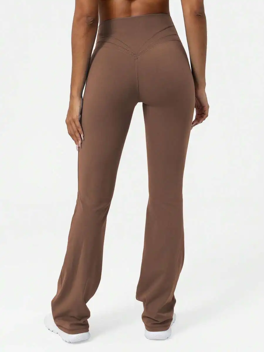 

Women High Waisted Flare Yoga Pants Solid Color Butt Lifting Fitness Running Tights