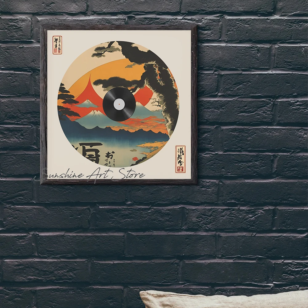 Retro Japanese Ukiyo-e Painting Albums Vinyl Record Japanese Vintage Style Music Poster Canvas Painting Wall Pictures Home Decor