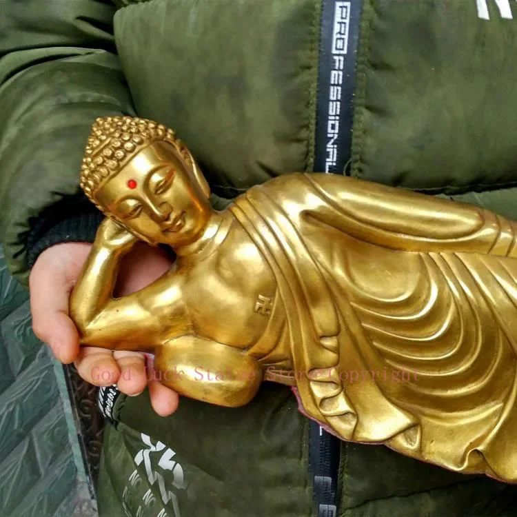 36cm Southeast Asia Thailand auspicious Sleeping Amitabha Buddha brass statue bless safety healty good luck bring money wealth