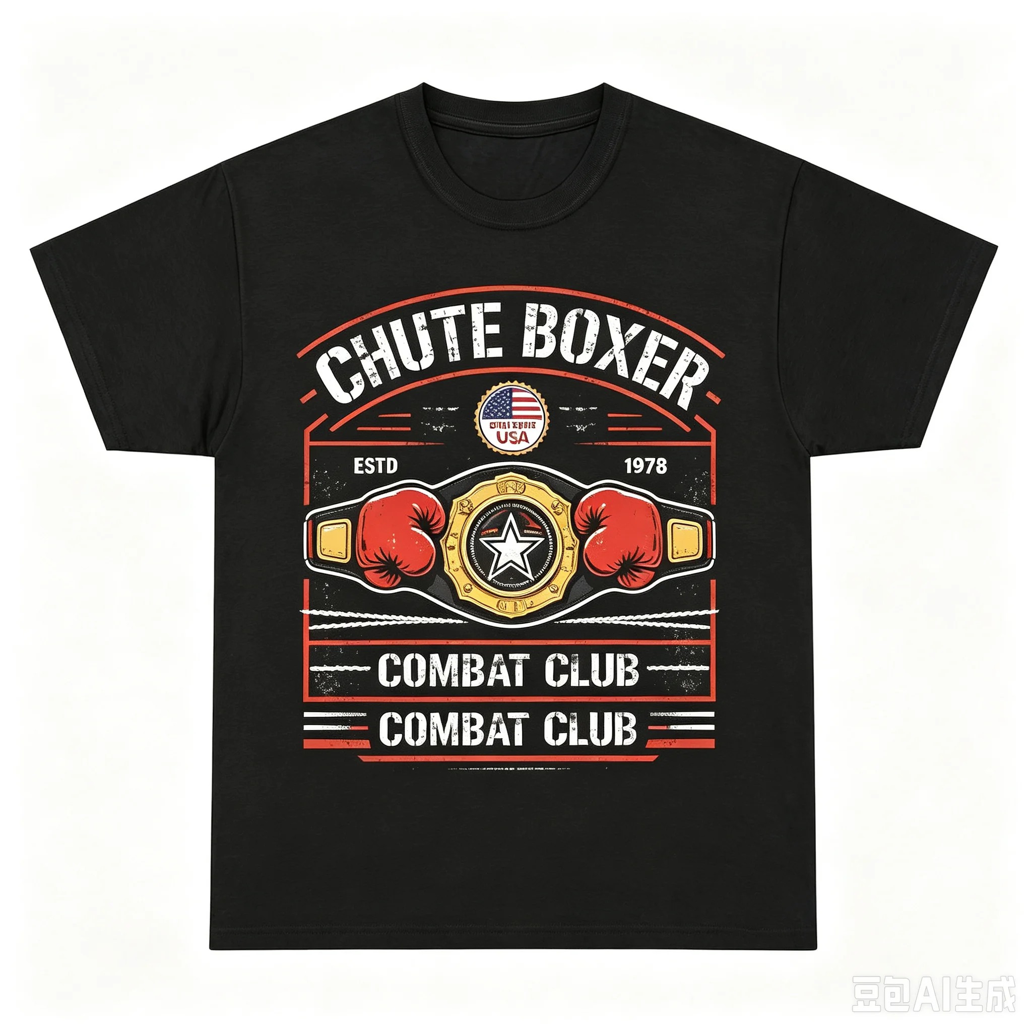 Retro Boxing Gloves Belt T‑Shirt For Men Distressed Combat Club Graphic Loose Short Sleeve Fitness Streetwear Top
