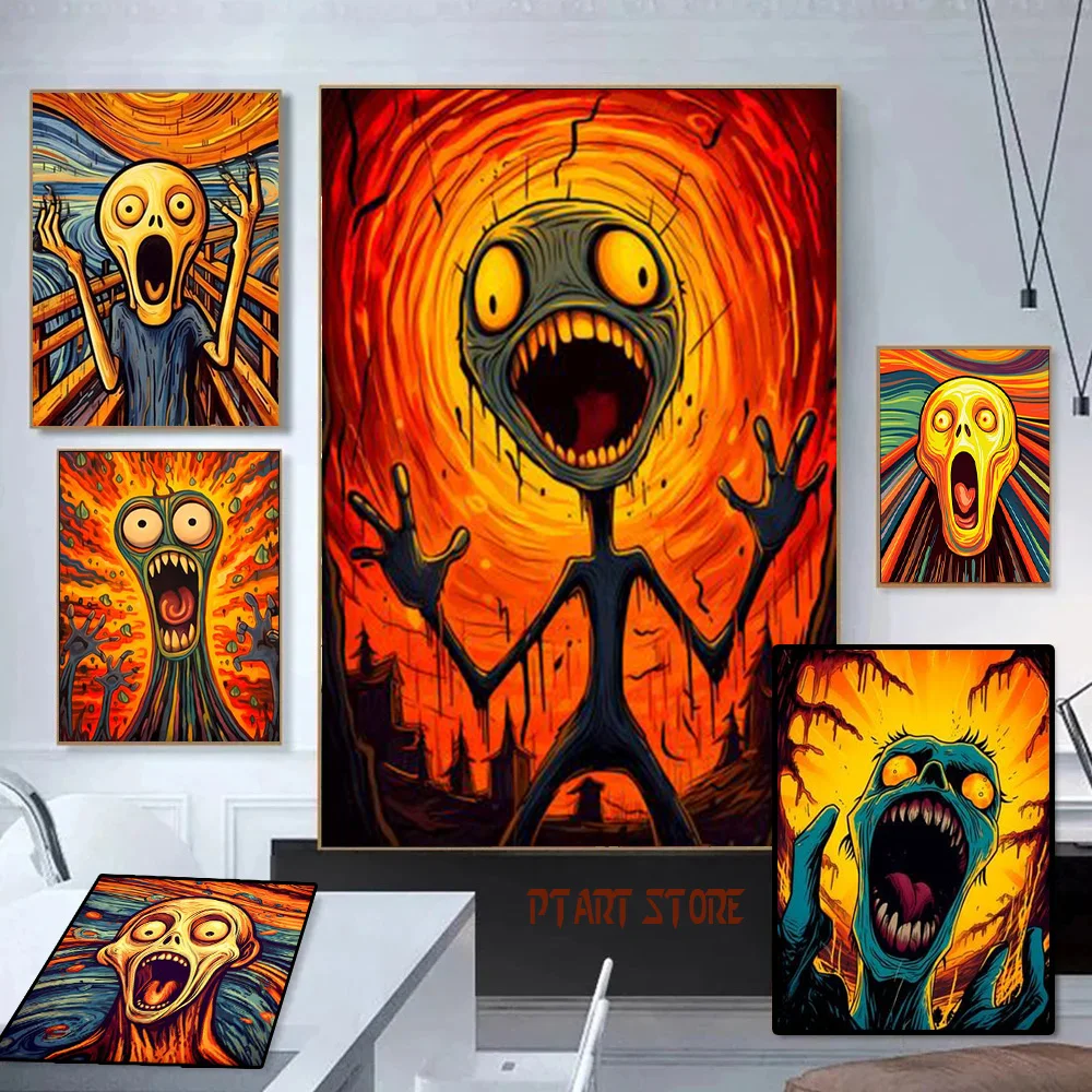 

Creative Funny Famous Painting The Scream Posters Print Abstract Horror Cartoon Character Canvas Painting Living Room Home Decor