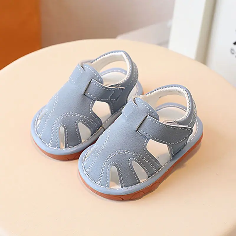 Summer Unisex Baby Sandals Soft Sole Non-Slip Closed Toe Walking Squeaky for Infants 0-1-2 Years Old