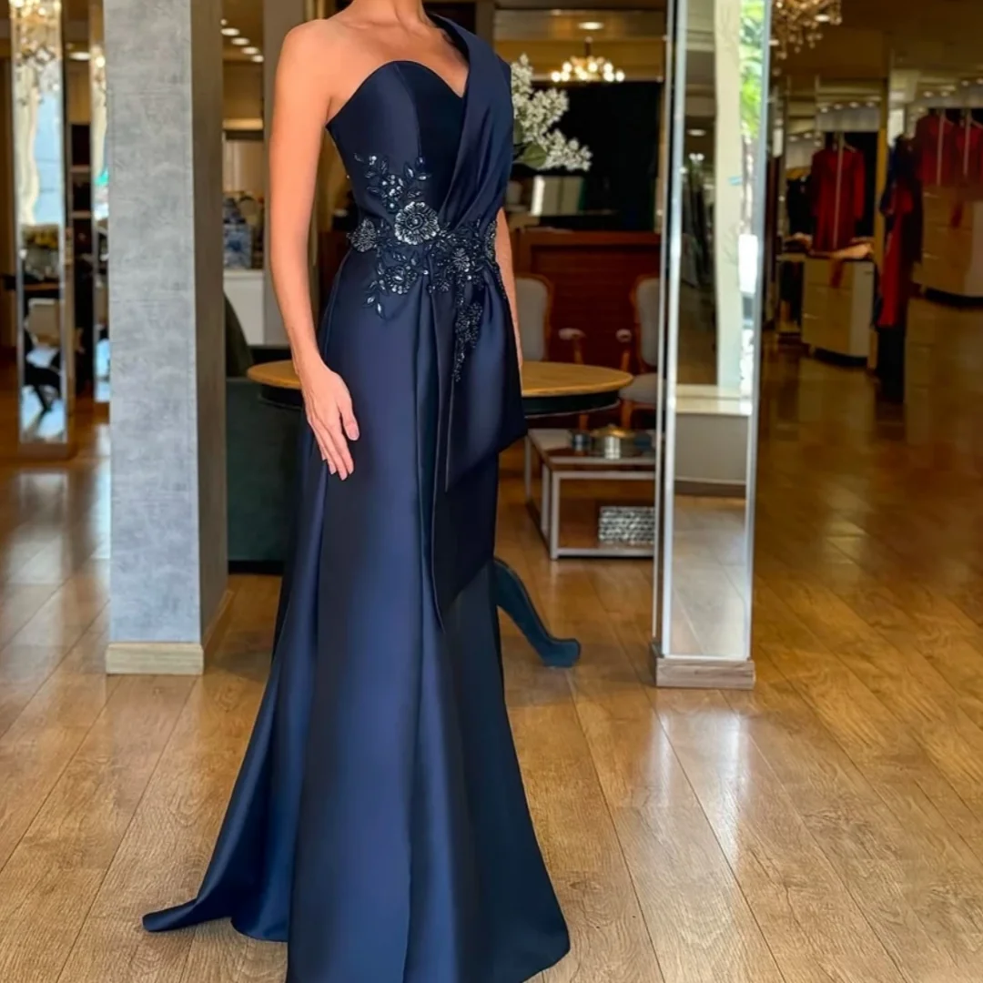 

Elegant Trendy One Shoulder Dresses for Bride Mother Lace Appliques Pleat Sweetheart Formal Evening Dresses Customized