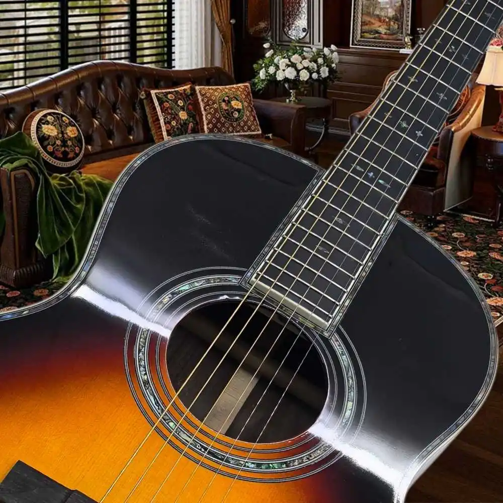 00042VS Style Acoustic Guitar Sunburst Top Multi Color Striped Rosewood Back Sides Abalone Shell Binding Trapeze Tailpiece