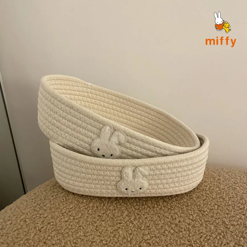 

New Miffy Storage Basket Cotton Thread Weaving Desktop Decoration Dopamine Student Dormitory Anime Accessories Girl Perfect Gift