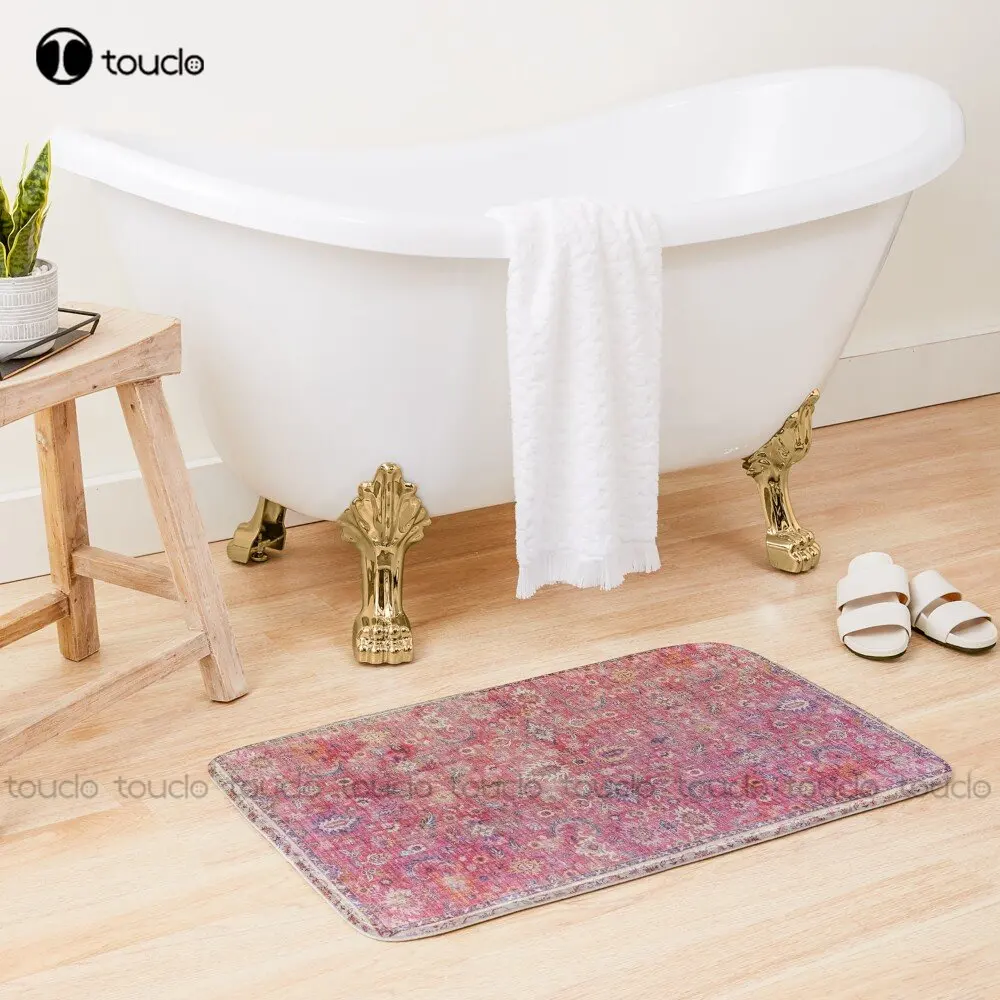 Antique Traditional Pink Oriental Moroccan Style  Bath Mat Poster Bathroom Rug