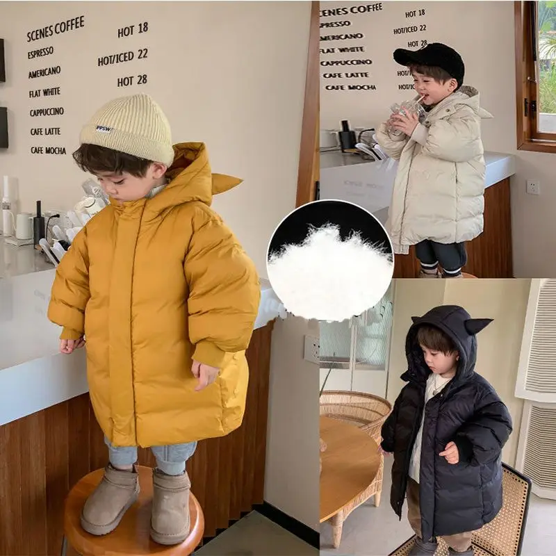 Boys Girls Fleece Lined Thick Warm Cotton Coat Autumn Winter New Fashion Zipper Hooded Jacket Children Clothing Outerwear