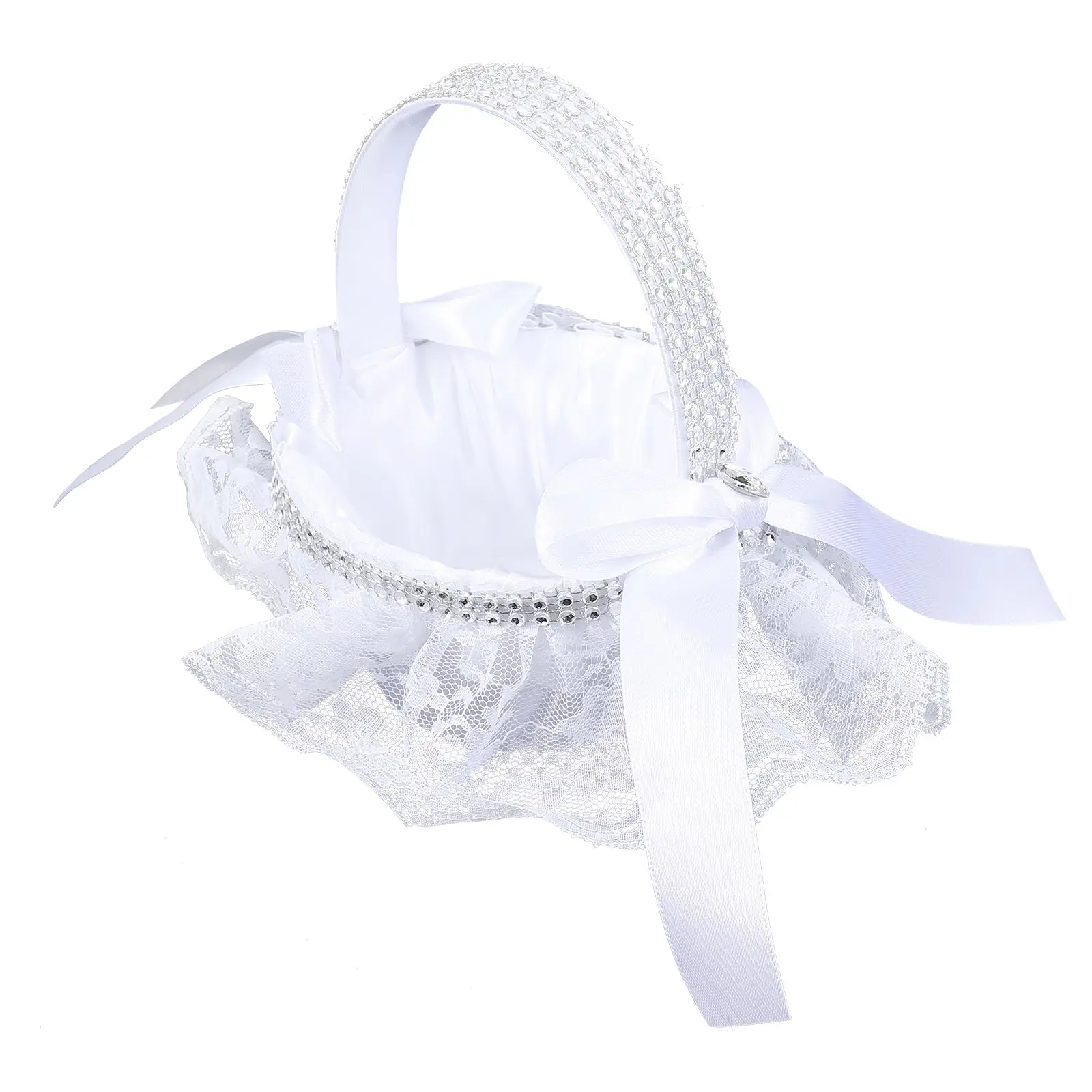 

Flower Girl Basket Wedding Decorative Storage Cloth Container Romantic Lace Design Petals Scatter Ceremony Display
