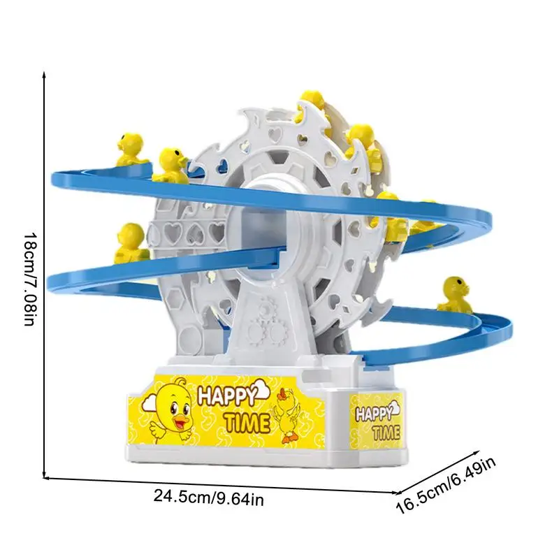 Juguete de montaña rusa de pato pequeño, pista eléctrica de dibujos animados, juego de montaña rusa, juguetes de escalada de animales con música