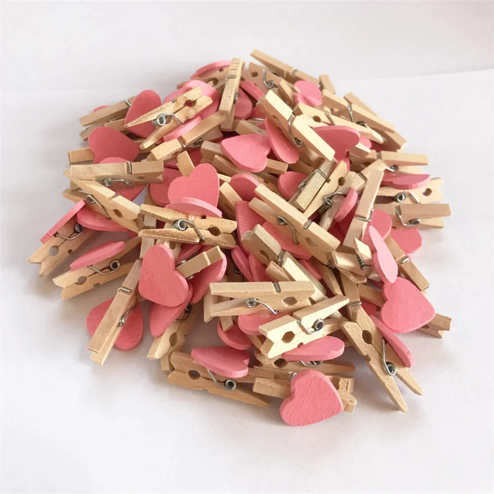 50 teile/los Rotes Herz Liebe Holz Kleidung Foto Papier Peg Pin Mini Wäscheklammer Postkarte Clips Hause Hochzeit Dekoration Schreibwaren