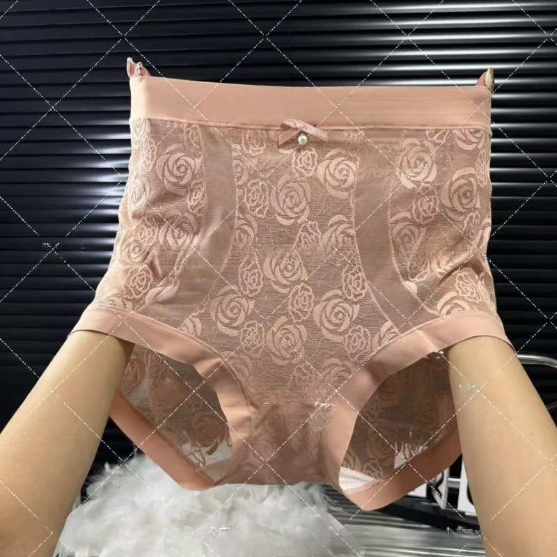 

Large Size Lace Retro Trackless High Waist Thin Sexy Comfortable Underwear French New Anti-bacterial Briefs for Women Ventilate