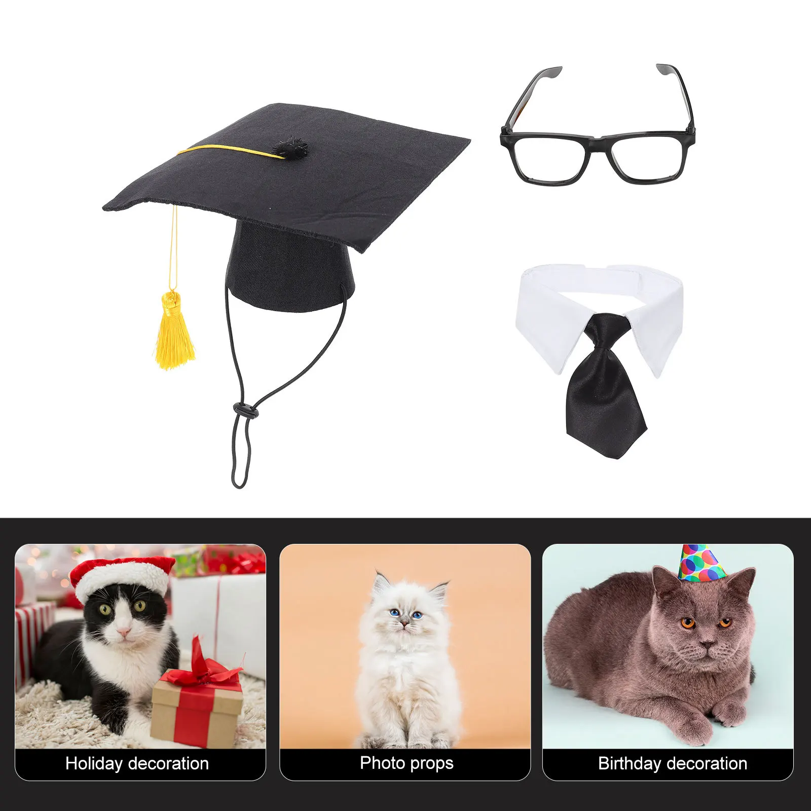 

1 set Pet Caps Kit Black Dog Hat With Decor For Cats Dogs Graduation Party Accessory Pet Graduation Suit