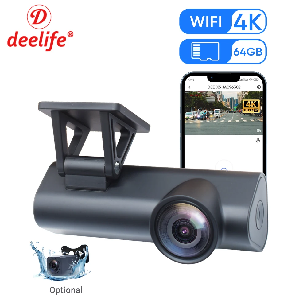 Deelife 4K WiFi Dash Cam Front and Rear Car DVR Camera Dual Lens Dashcam Black Box Video Recorder