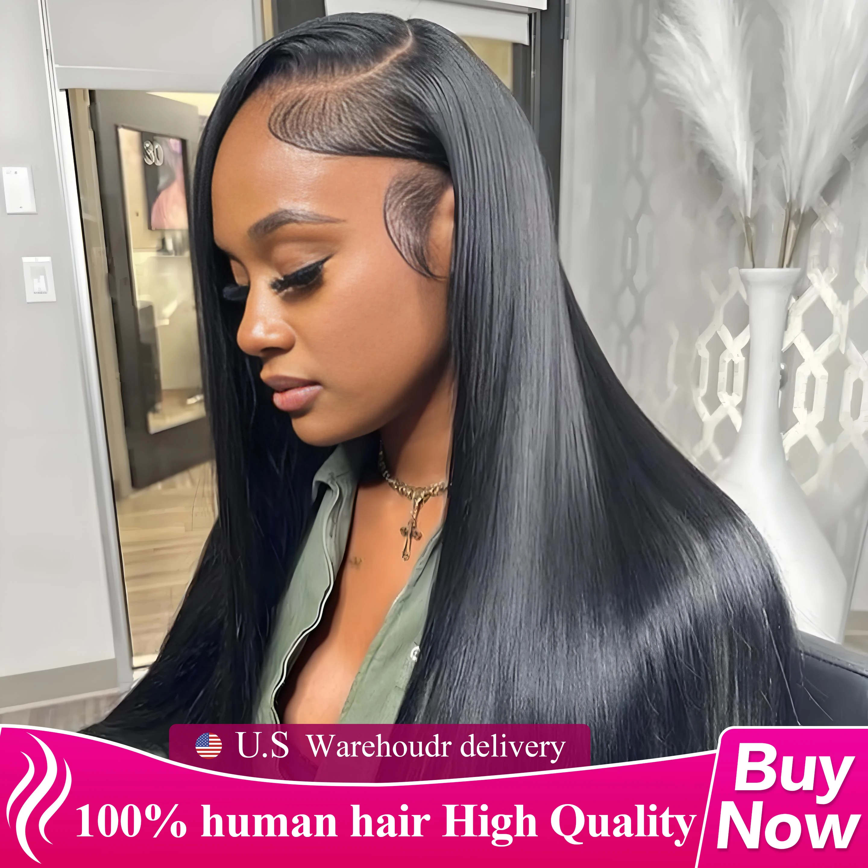 

Прямые парики из 100% натуральных человеческих волос, 30, 40, 46 дюймов, 13x4, с предварительно сформированным ресничным краем, без клея, 13x6 HD Lace Frontal Wig, плотность 220%