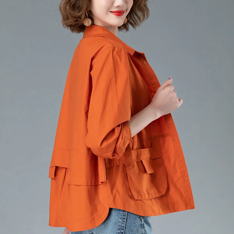 Fashion Lapel Button Spliced All-match Folds Shirt Women\'s Clothing 2023 Autumn New Oversized Casual Tops Loose Commute Blouse