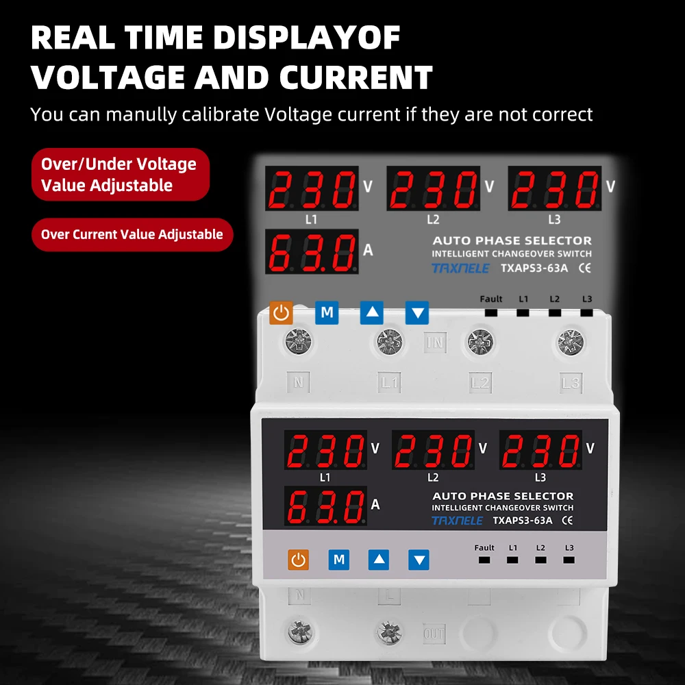 أكثر من تحت الجهد حامي ATS النقل التلقائي التبديل المرحلة محدد الطاقة دون انقطاع 63A 100A أكثر من المحدد الحالي #4