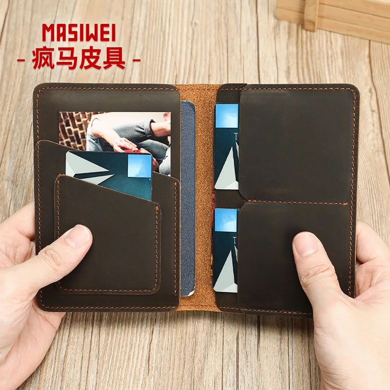 

Кожаная сумка для хранения паспорта в стиле ретро Crazy Horse, складная тонкая и легкая с несколькими отделениями, тонкая сумка для карточек