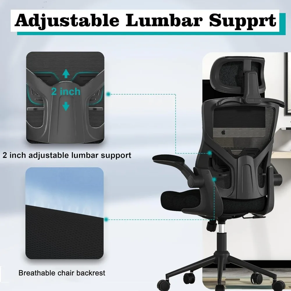 Ergonomic Office Chair, High Back Mesh Desk Chair with Thick Molded Foam Cushion, Coat Hanger, Adjustable Headrest