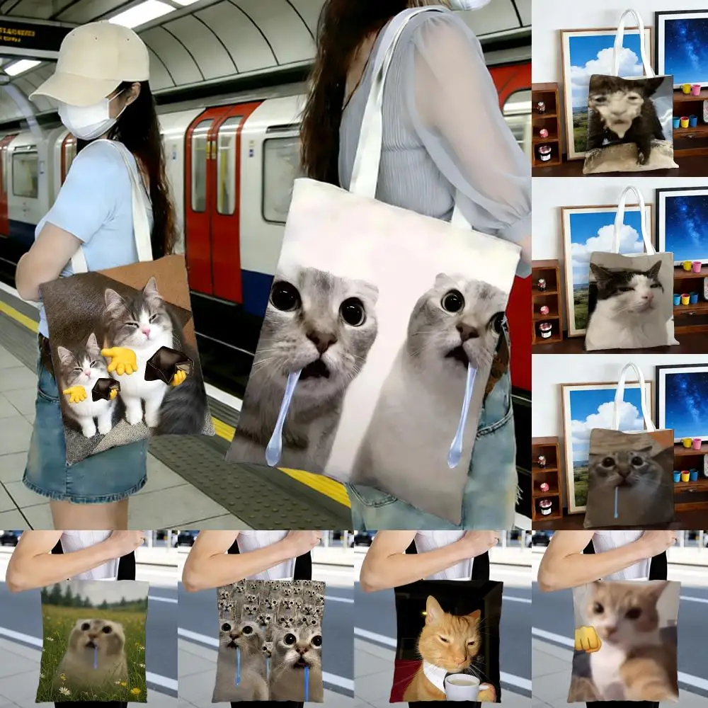meme animal C-cat meme Storage Bags Printed Series Shoulder Bag Portable Daily Lightweight Tote Bag