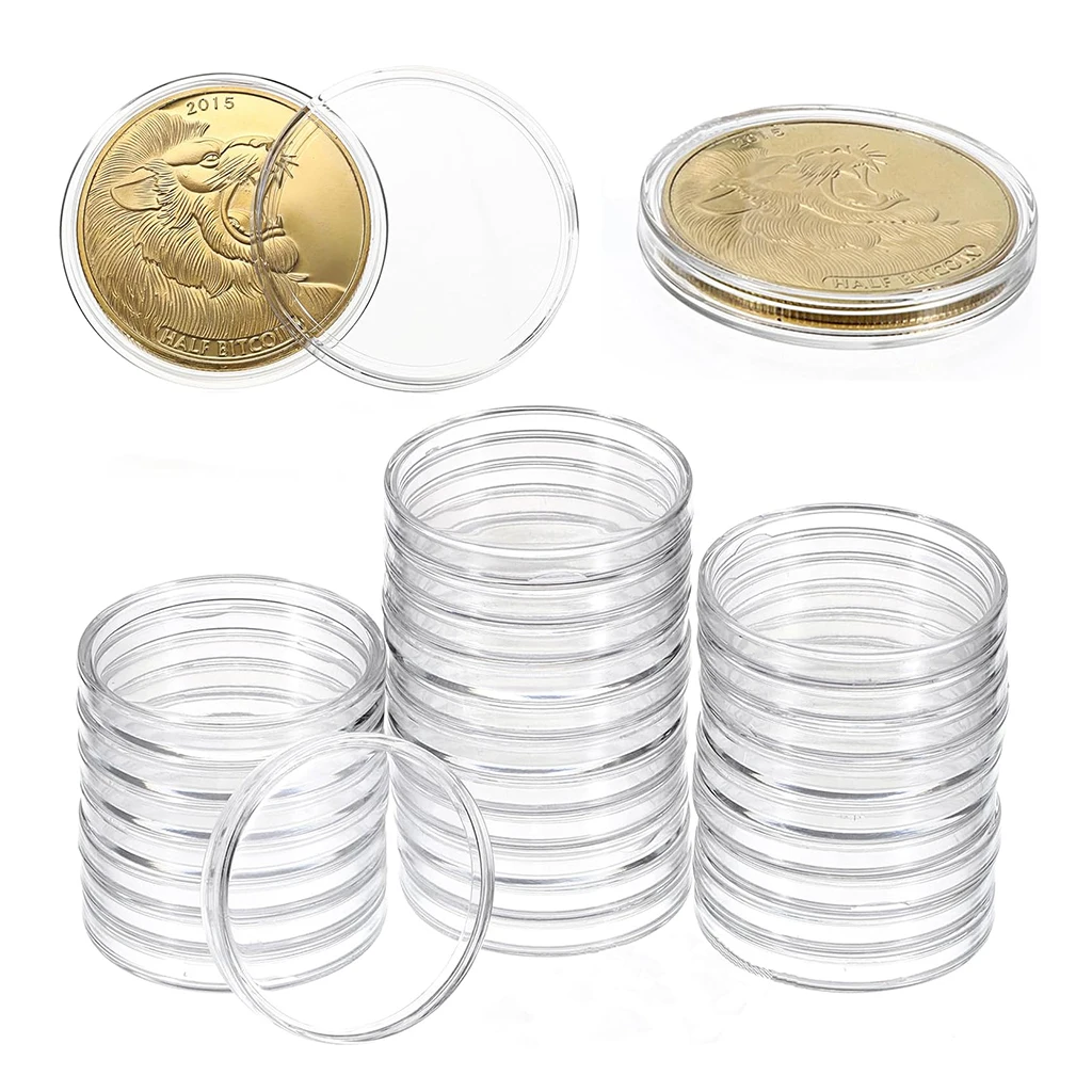 10Pcs Transparent Coin Capsules Cases 50mm Inside Diameter Coin Cases Storage Box for Coin Holder Collection Supplies