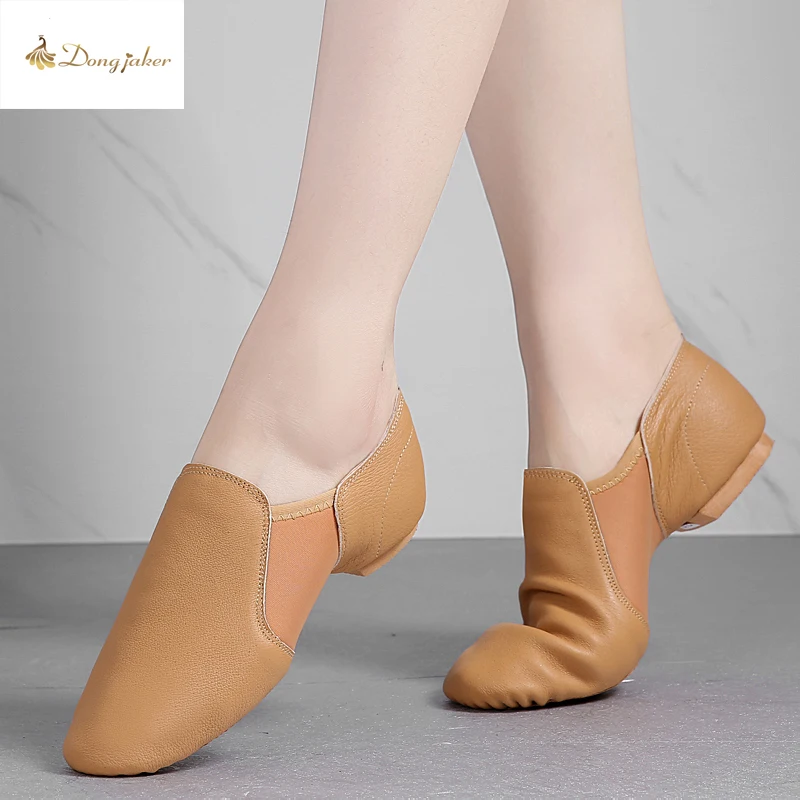 Chausson de Danse Jazz pour Femme Adulte et Fille, Chaussure en Cuir Véritable Beige ou Noir, Semelle Antidérapante de Haute Qualité