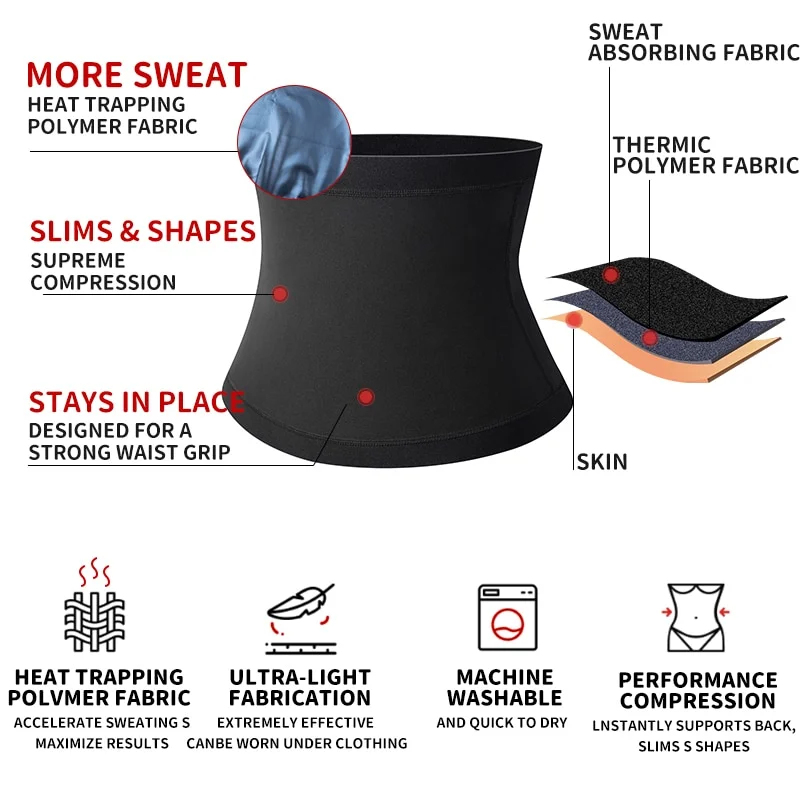 Sauna Waist Trainer Slimming Belt Men Gym Fitness Cincher Belly Control Corset Sweat Fat Burning Women Body Shaper Weight Loss