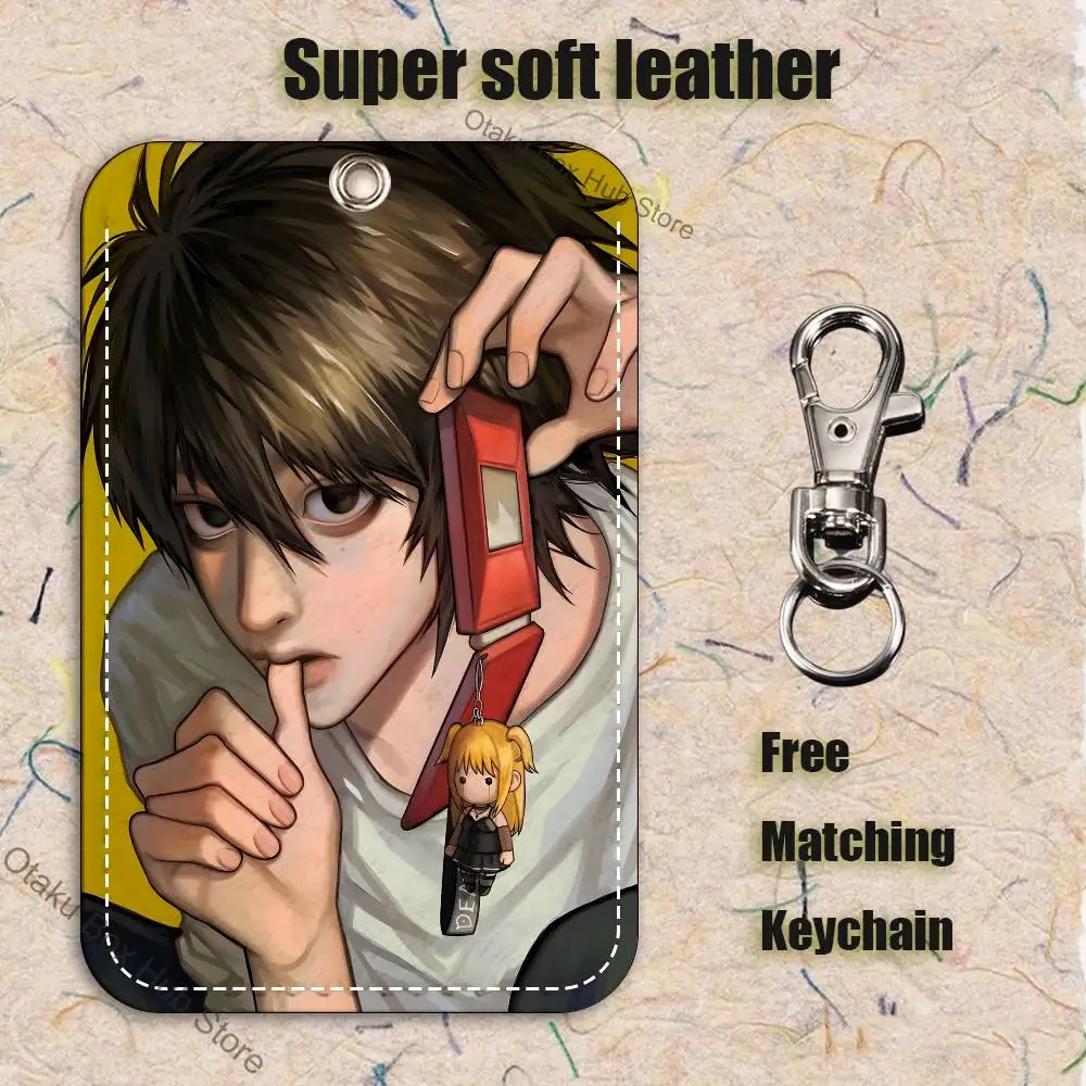 

Anime L·LawlietS Pattern 1Pc PU Leather Card Holder Keychain Key Ring Door Lock Access Tags ID Card Case Keychain Card