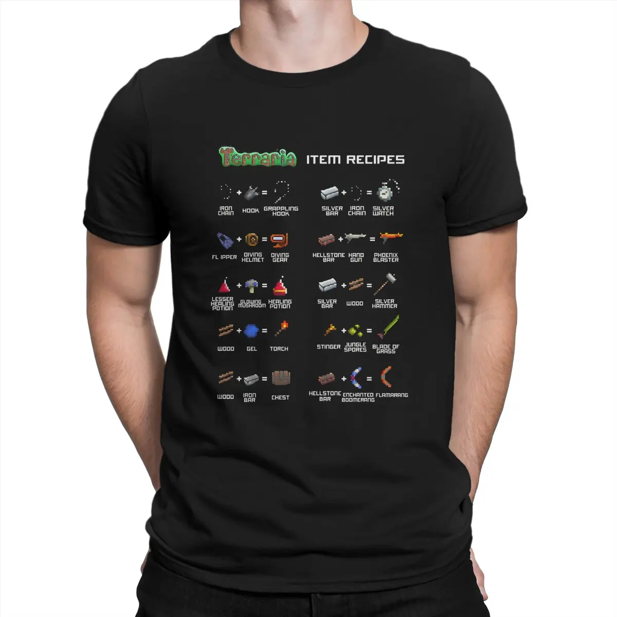 2025 new model Terraria Men's TShirt All Weapons Item Recipes Fashion T Shirt Original Sweatshirts Hipster