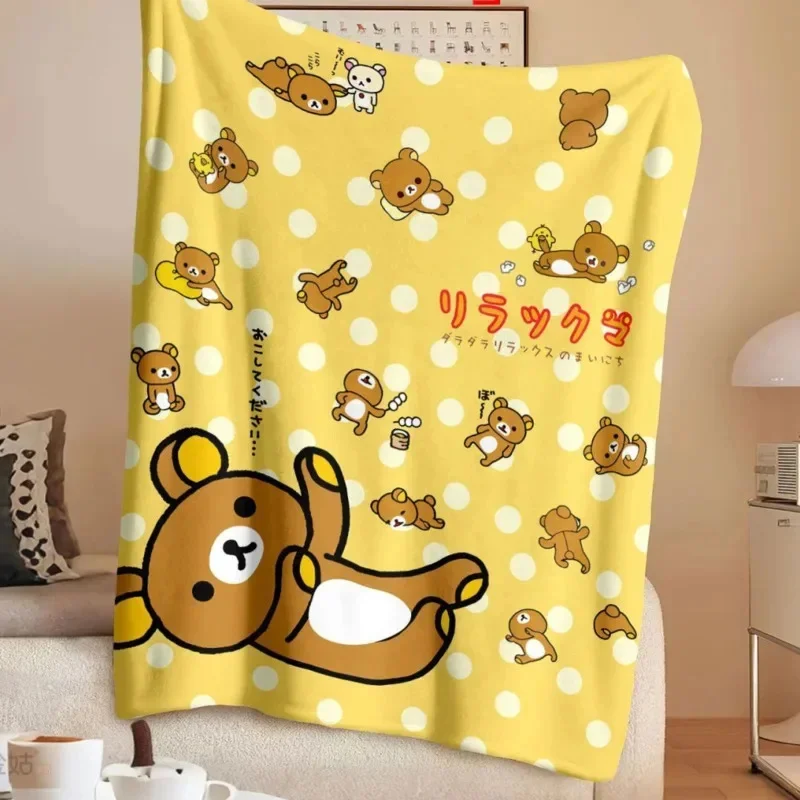 Cartoon Rilakkuma Flannel Nap Throw Blanket Cozy Warm Soft cute Bear Lunch Break Blanket for girl gift Travel Bedroom Daily Use