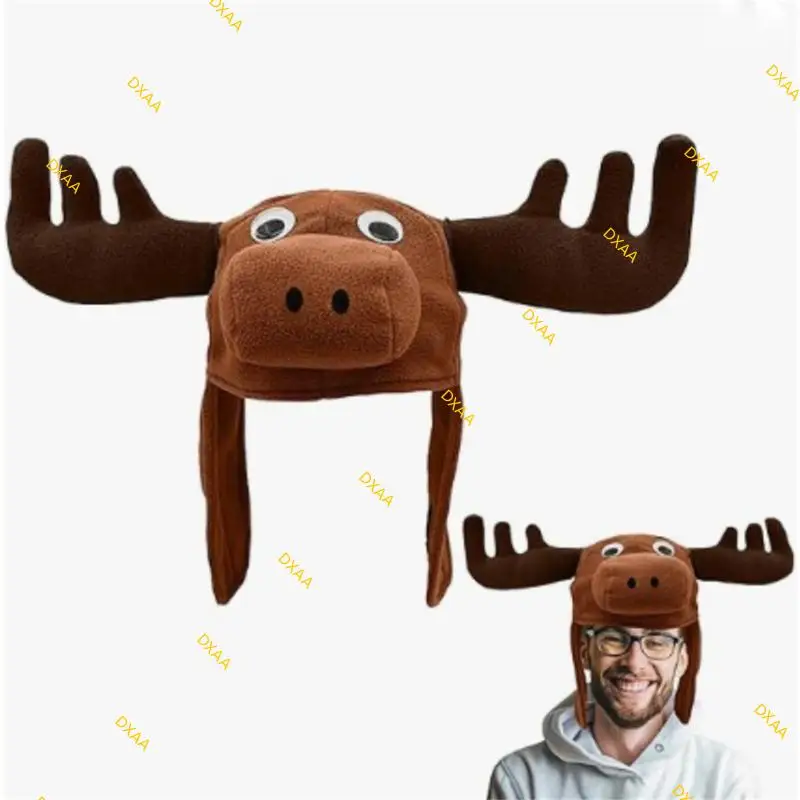 DXAA Warm Moose Plush Hat Lovely Animal Headgear Hat for All Ages Dressingup