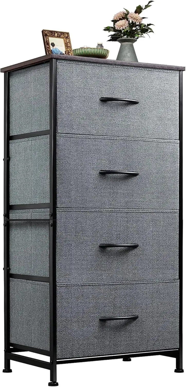 

Dresser with 4 Drawers, Storage Tower, Organizer Unit, Fabric Dresser for Bedroom, Hallway, Entryway, Closets, Sturdy Steel F