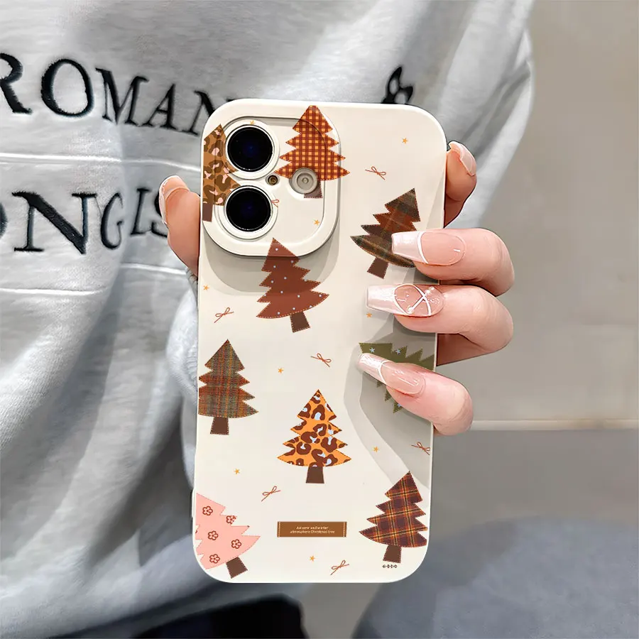 Checkered leopard print Christmas tree Patterned phone cases for iPhone 17 to 11 Pro Max Plus