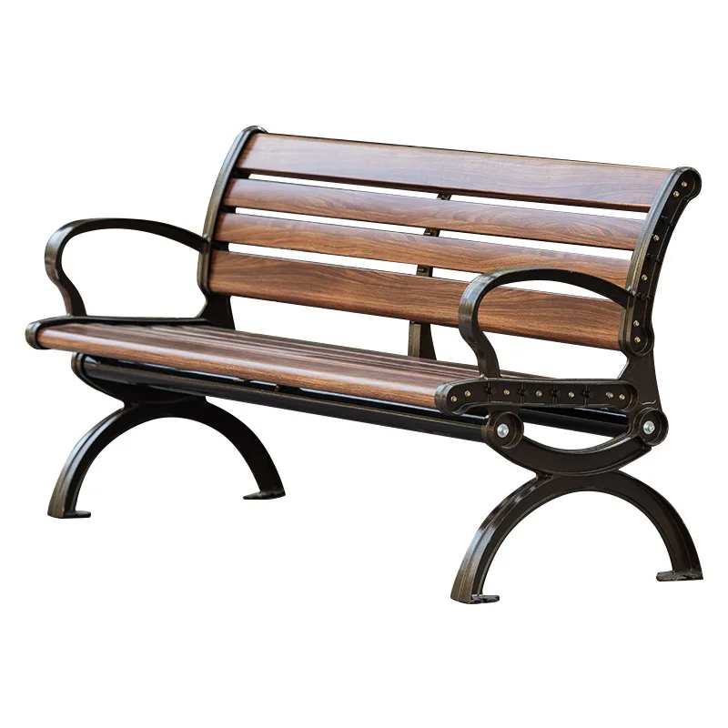 Outdoor Weathering Steel Leg Bench Solid Wood Bench Flower Bed Park Seat Public Commercial Seat Outdoor Bench