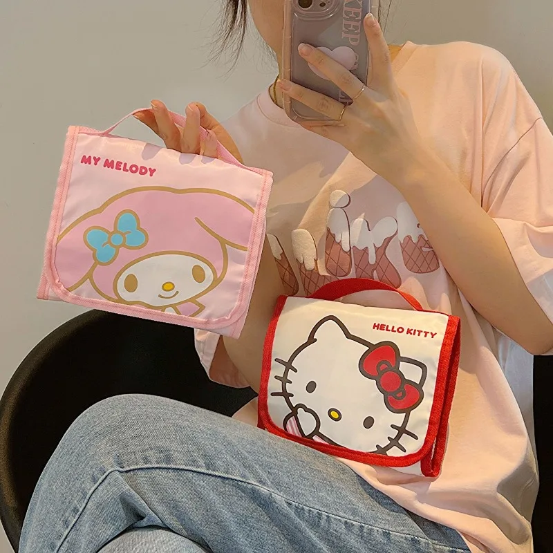

New Sanrio Hello Kitty Large Capacity Folding Cute Cartoon Makeup Bag Travel Kitty Kuromi Portable Cosmetics Brush Storage Bag