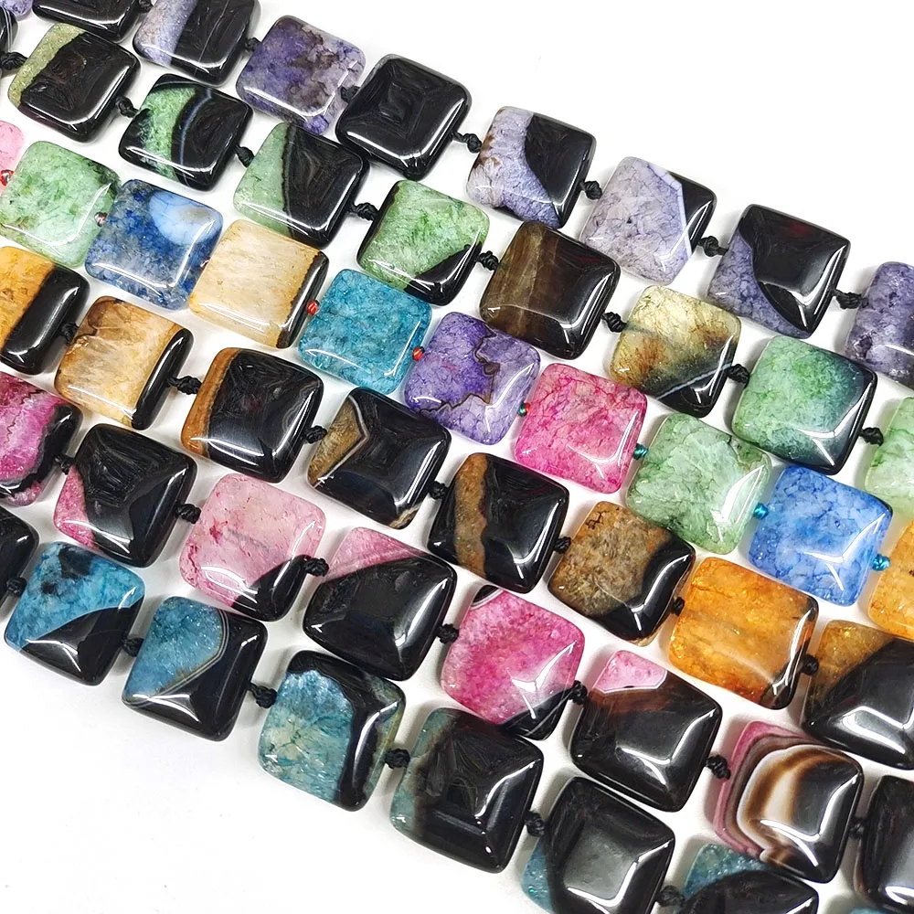 Square Agate Beads Natural Stone Reiki Healing Crystal Gemstone Bead for Jewelry Making DIY Bracelet