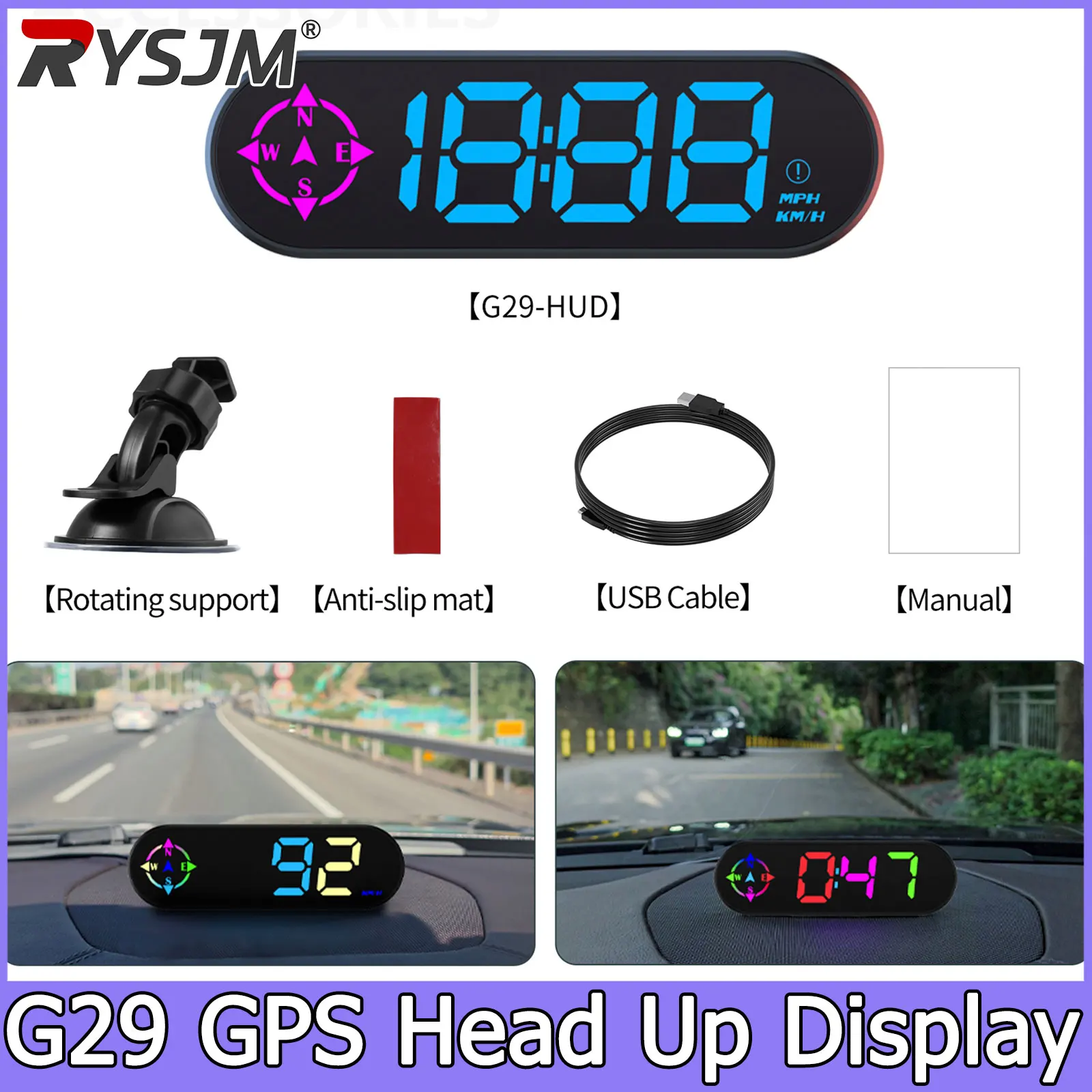 Car Motorcycle Electronic Speedometer Clocks GPS HUD KM/H MPH Speed Meter 7-Color Head-up Display Plug And Play Car Electronics