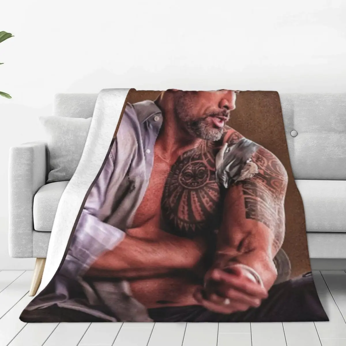 Dwayne Johnson Fleece Throw Blanket Movie Muscle Boys Thermal Blanket for Home Couch Super Soft Bedspread