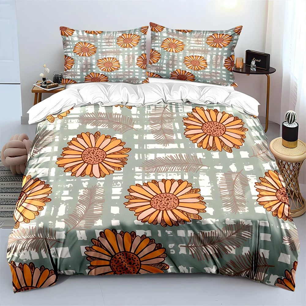 Floral and Leaf Pattern Background Print Bedding Set 1 Duvet Cover 2 Pillowcases for Adult and Children Luxury Gift Full Size