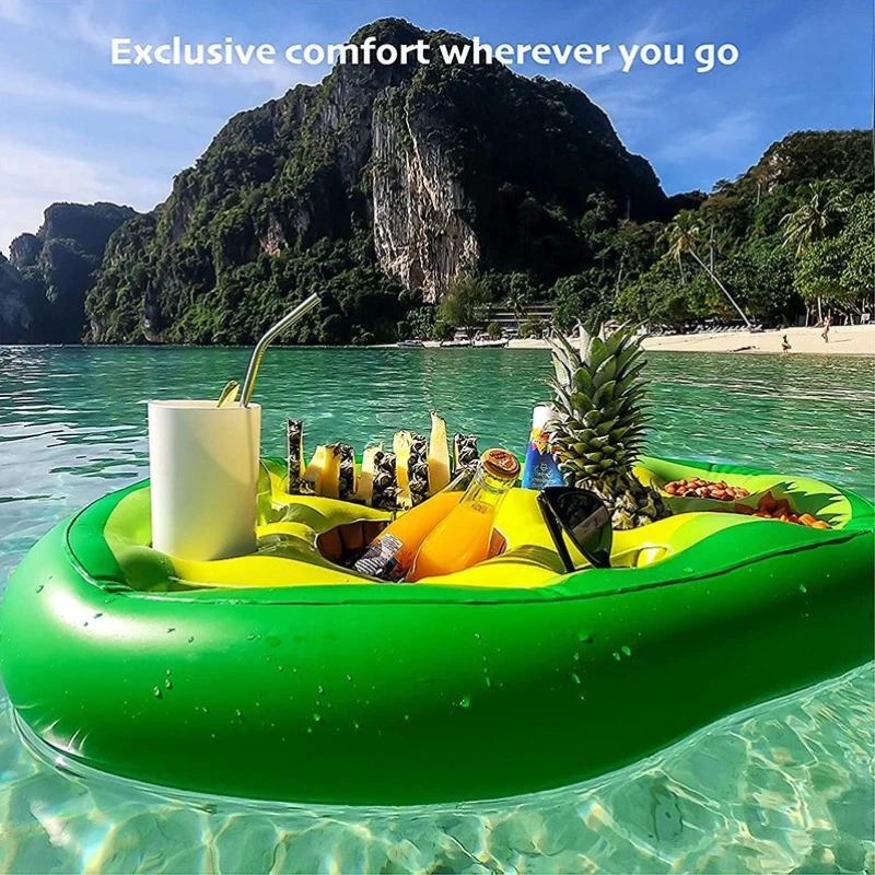 Inflatable Avocado Drink Holder, Multi-hole Pool Float Cup Tray, PVC Water Ice Bar & Phone Holder for Summer Pool Party