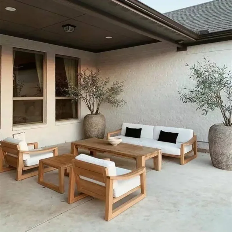 #Modern Teak Wood Outdoor Sectional Sofa Set Modular Eco-Friendly Durable Quick-Dry Waterproof Cushions for Garden Courtyard Use