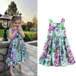 2024 New Girl's Summer Dress Bohemian Fragmented Flower Skirt Printed Strap Skirt Holiday Casual Skirt Kids Dresses for Girls