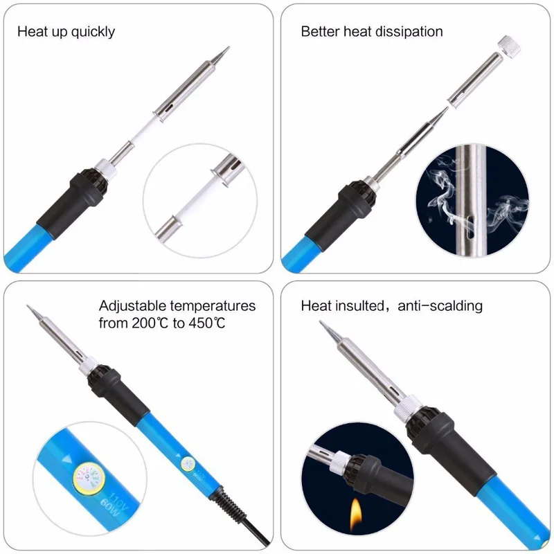 Imagem -02 - Ferro de Solda Elétrico com Temperatura Ajustável Pistola de Solda Estação de Retrabalho Lápis de Calor Dicas Ferramenta de Reparo 60w