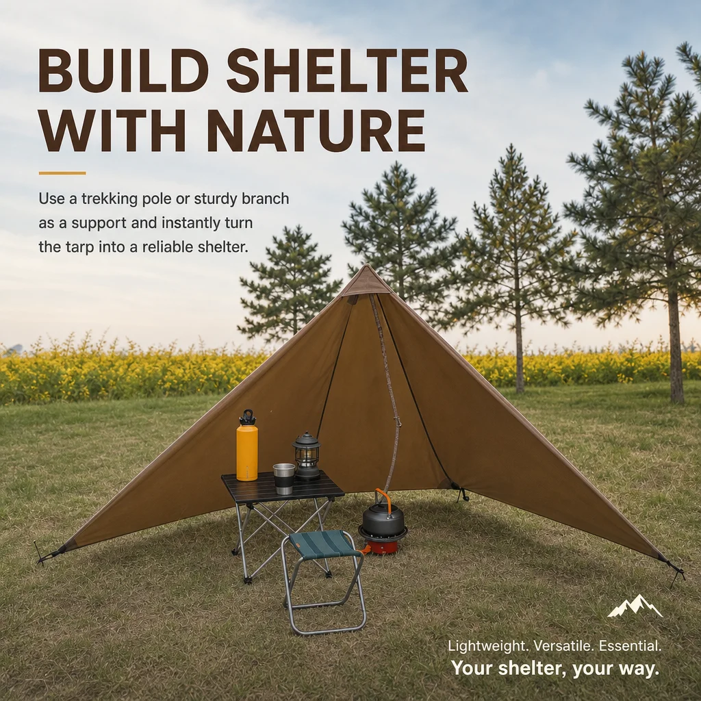Triangular Camping Windscreen Tarp Fire‑Retardant 20D Nylon Portable Privacy Windbreak with Carry Bag for  Campfire Cooking