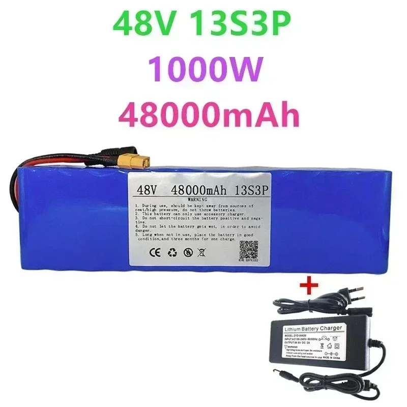 48V 100Ah 1000W 13S3P XT60 48V lithium-ion battery pack 100000mAh, suitable for 54.6V scooter with BMS+charger. The scooter type