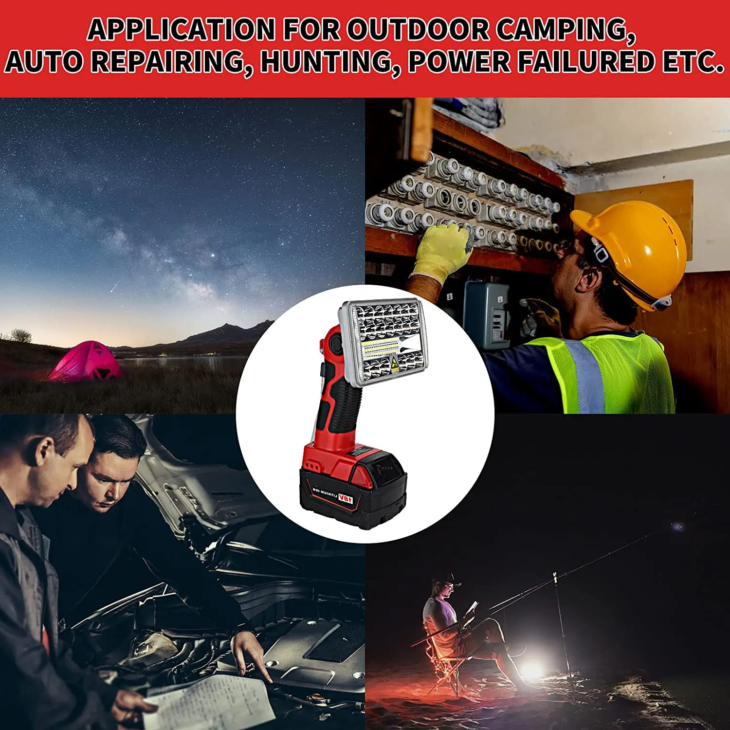 Imagem -06 - Polegada para Milwaukee M18 18v Bateria Li-ion Pistola Portátil Lâmpada Led Lanterna Luz de Trabalho ao ar Livre com Alta Qualidade 18w 2000lm